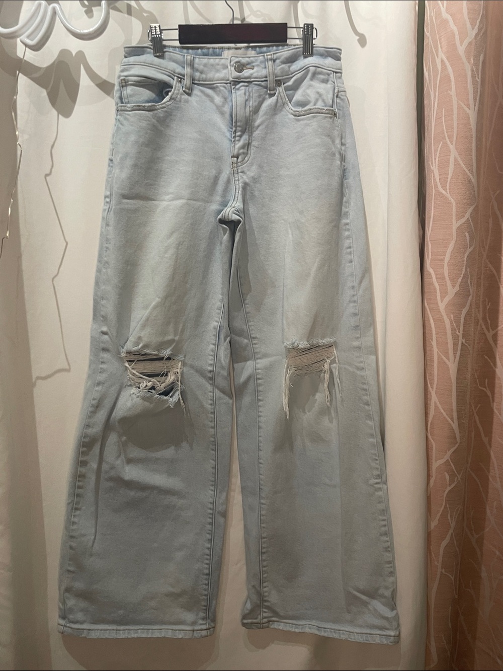 PINK Victoria's Secret Light Blue Distressed Wide-Leg Jeans